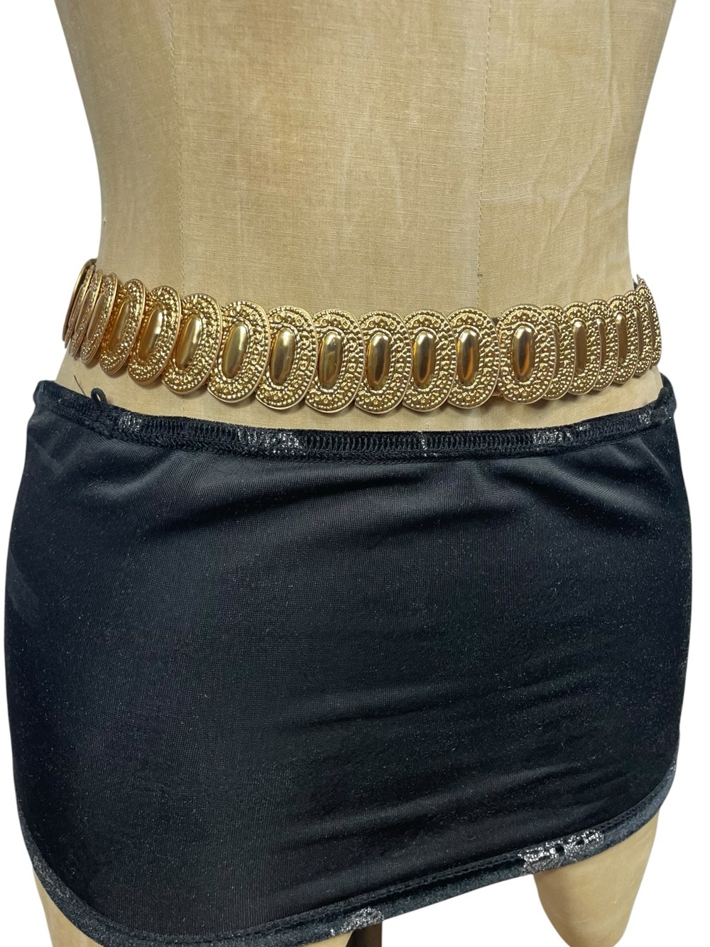 Vintage Y2K Gold Metal Plate Elastic Stretch Waist Belt Boho Indie Sleaze